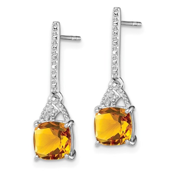 925 Sterling Silver  Diamond Citrine Nov Birthstone Post Earrings 20 x 6 mm - Picture 2 of 4